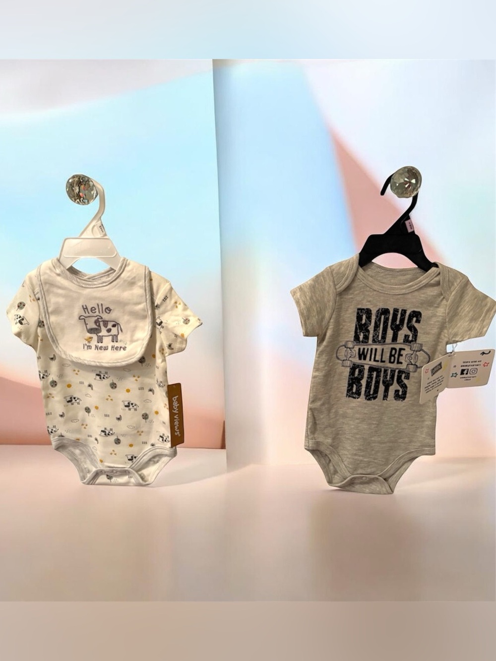Bundle of 2 Short-Sleeve Baby Onesies Sizes 6-9 mo (Gray) & 9 mo. (White). NWT